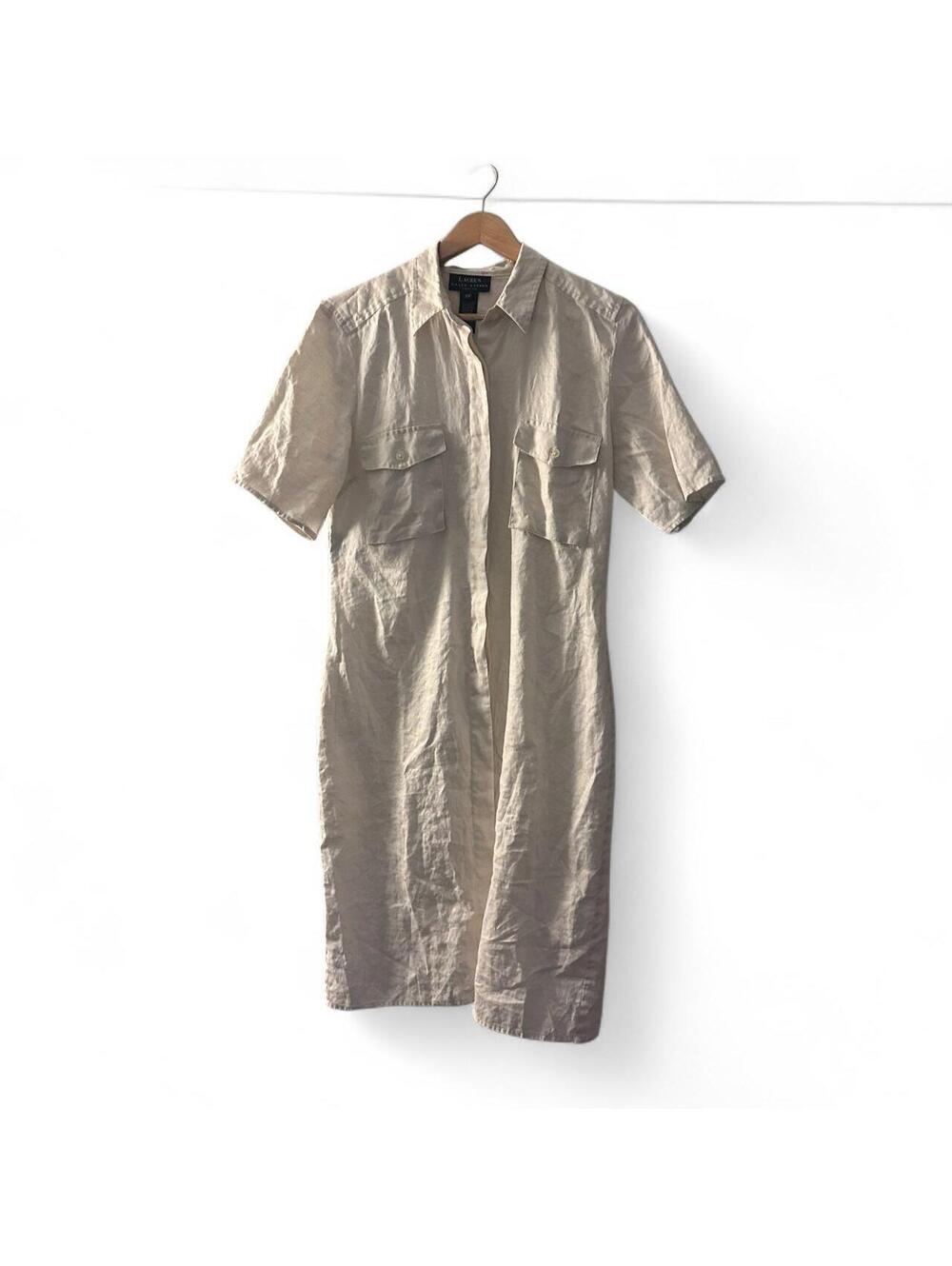 Lauren Ralph Lauren 100% Linen Utility Shirt Dress Cream 10P